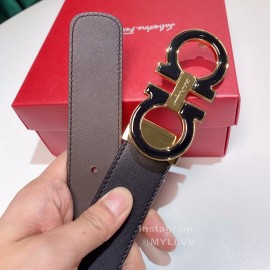 Ferragamo Calf Leather Gold Buckle 35mm Belt For Men 