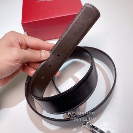 Ferragamo Black Calf Leather Silver Buckle 35mm Belt For Men 