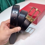 Ferragamo New Black Calf Leather Gold Pin Buckle 35mm Belt For Men 