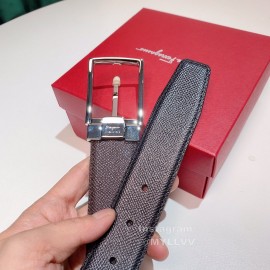 Ferragamo Black Calf Leather Silver Pin Buckle 35mm Belt For Men 