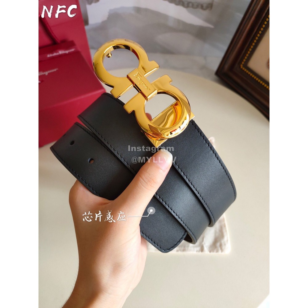 Ferragamo Fashion Calf Leather Gold Buckle 35mm Belt For Men Black