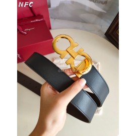 Ferragamo Fashion Calf Leather Gold Buckle 35mm Belt For Men Black