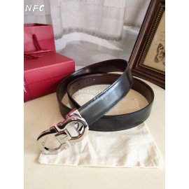 Ferragamo Fashion Black Calf Leather Silver Buckle 35mm Belt For Men 