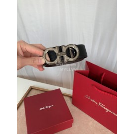 Ferragamo Classic Calf Leather Silver Buckle 35mm Belt 