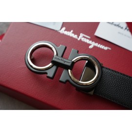 Ferragamo Elegant Calf Leather Black Buckle 35mm Belt 
