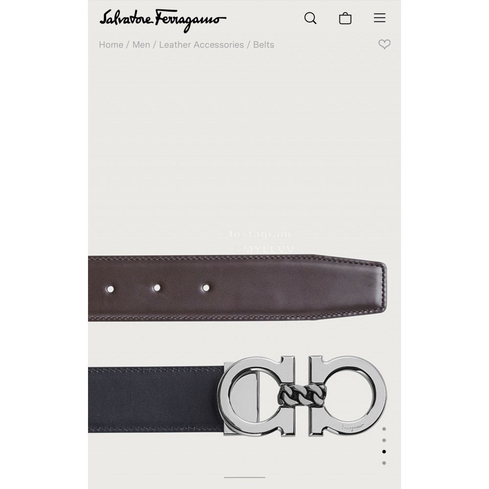 Ferragamo Elegant Leather Gun Color Buckle 35mm Belt For Men