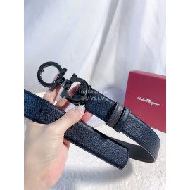 Ferragamo Black Leather Black Buckle 35mm Belt For Men