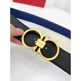 Ferragamo Double Side Cowhide Electroplated Gold Buckle 35mm Belt For Men