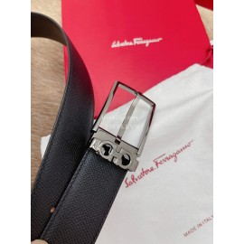 Ferragamo Fashion Calf Leather Gun Color Pure Copper Pin Buckle 35mm Belt