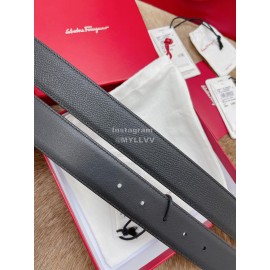 Ferragamo Fashion Calf Leather Gun Color Pure Copper Pin Buckle 35mm Belt