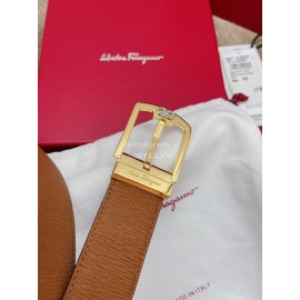 Ferragamo Fashion Calf Leather Gold Pure Copper Pin Buckle 35mm Belt