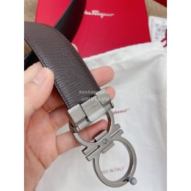 Ferragamo Fashion Calf Leather Pure Copper Gun Color Pin Buckle 35mm Belt