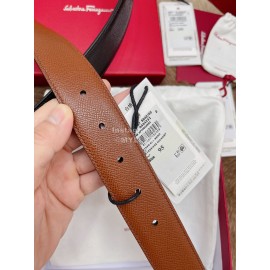 Ferragamo Fashion Calf Leather Pure Copper Buckle 35mm Belt Black