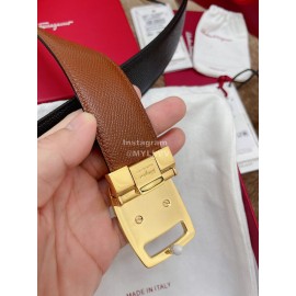 Ferragamo Fashion Calf Leather Pure Copper Buckle 35mm Belt Black