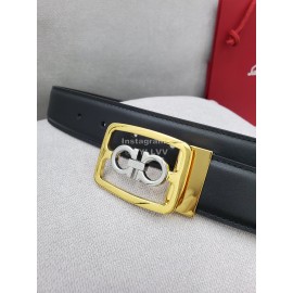 Ferragamo Black Cowhide Gold Pure Copper Gancini Buckle 35mm Belt 