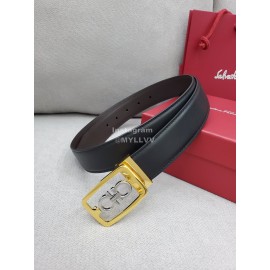 Ferragamo Black Cowhide Gold Pure Copper Gancini Buckle 35mm Belt 