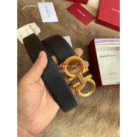 Ferragamo Calf Leather Pure Copper Gold Buckle 35mm Belt