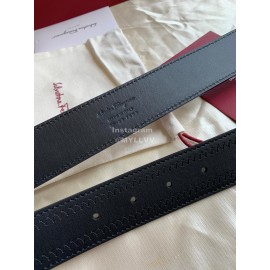 Ferragamo New Black Leather Silver Pure Copper Buckle Belt