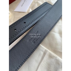 Ferragamo Fashion Black Leather Silver Pure Copper Buckle Belt