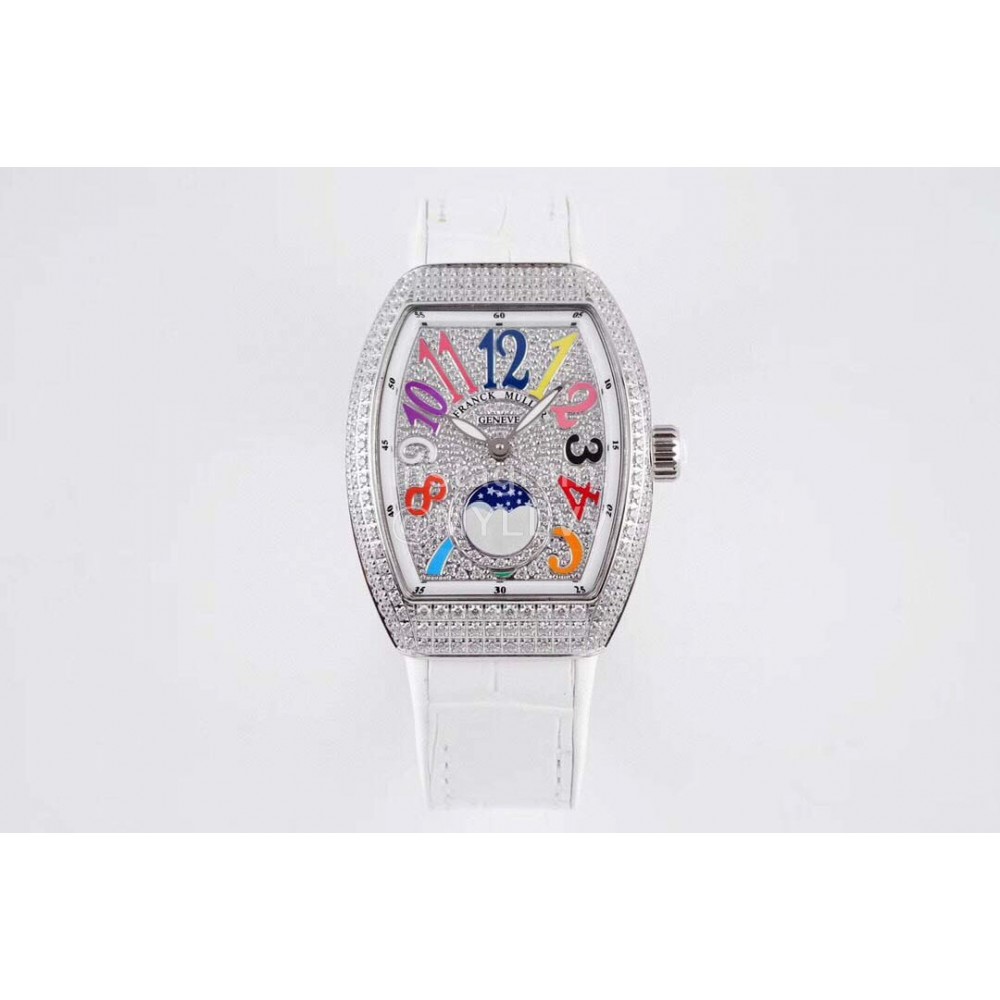 Franck Muller Diamond Dial White Silicone Strap Watch For Women