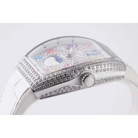 Franck Muller Diamond Dial White Silicone Strap Watch For Women
