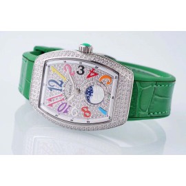 Franck Muller Diamond Dial Green Silicone Strap Watch For Women