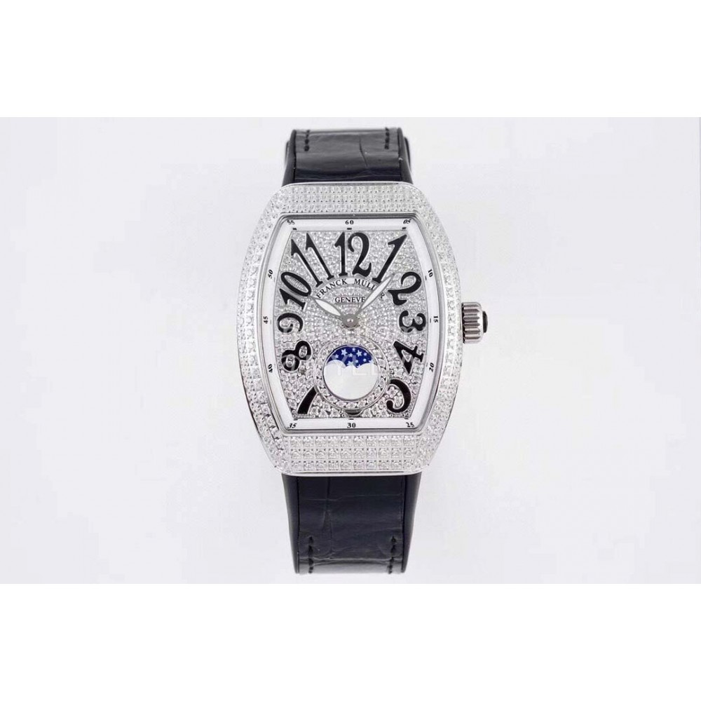 Franck Muller Diamond Dial Black Silicone Strap Watch For Women