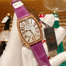 Franck Muller Roman Numeral Dial Leather Strap Quartz Watch Purple
