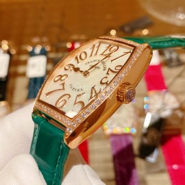 Franck Muller Roman Numeral Dial Leather Strap Quartz Watch Green