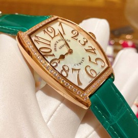 Franck Muller Roman Numeral Dial Leather Strap Quartz Watch Green