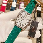 Franck Muller Roman Numeral Dial Green Leather Strap Quartz Watch