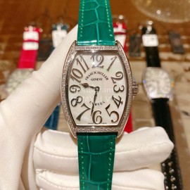 Franck Muller Roman Numeral Dial Green Leather Strap Quartz Watch