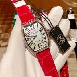 Franck Muller Roman Numeral Dial Rose Red Leather Strap Quartz Watch