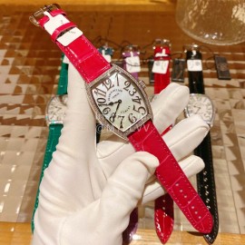 Franck Muller Roman Numeral Dial Rose Red Leather Strap Quartz Watch