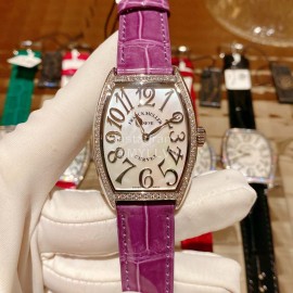 Franck Muller Roman Numeral Dial Purple Leather Strap Quartz Watch