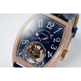 Franck Muller 316l Fine Steel Case Diamond Cowhide Strap Watch Navy