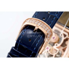 Franck Muller 316l Fine Steel Case Diamond Cowhide Strap Watch Navy