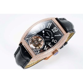 Franck Muller 316l Fine Steel Case Diamond Cowhide Strap Watch Black