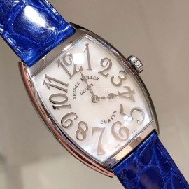 Franck Muller Cintree Curvex Series 316l Fine Steel Case Leather Strap Watch Blue