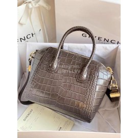 Givenchy Antigona Tote Cowhide Crocodile Pattern Light Gold Buckle Medium Handbag Gray 9981-2
