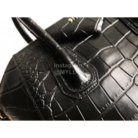 Givenchy Antigona Tote Cowhide Crocodile Pattern Light Gold Buckle Medium Handbag Black 9981-2