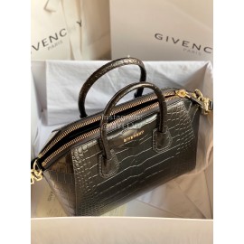 Givenchy Antigona Tote Cowhide Crocodile Pattern Light Gold Buckle Large Handbag Black 9981-1