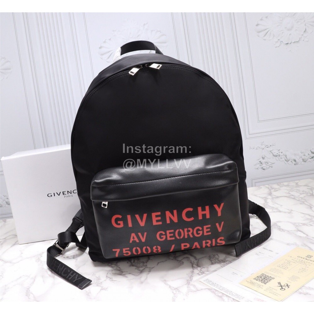 Givenchy Red Letter Logo Fashion Leather Backpack Black