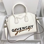 Givenchy Antigona Letter Embroidery Medium Leather Motorcycle Bag White
