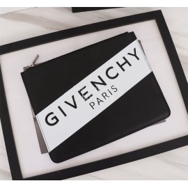 Givenchy White Twill Letter Logo Cowhide Clutch Black