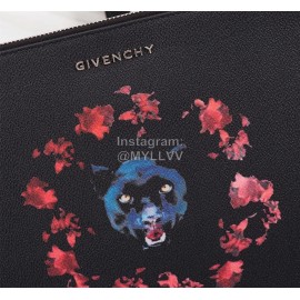 Givenchy Wolf Head Flame Pattern Clutch Black