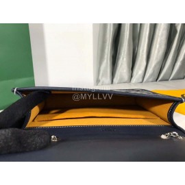 Goyard Alexandre Leather Metal Chain Flap Bag For Women Navy