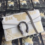 Gucci Butterfly Print Dionysus Leather Shoulder Bag White Gold 400249