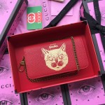 Gucci Cat Head Print Chain Crossbody Bag Red 521552