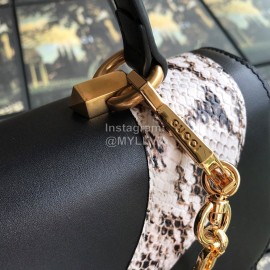 Gucci Wolf Head Snake Print Leather Handbag Black 476435